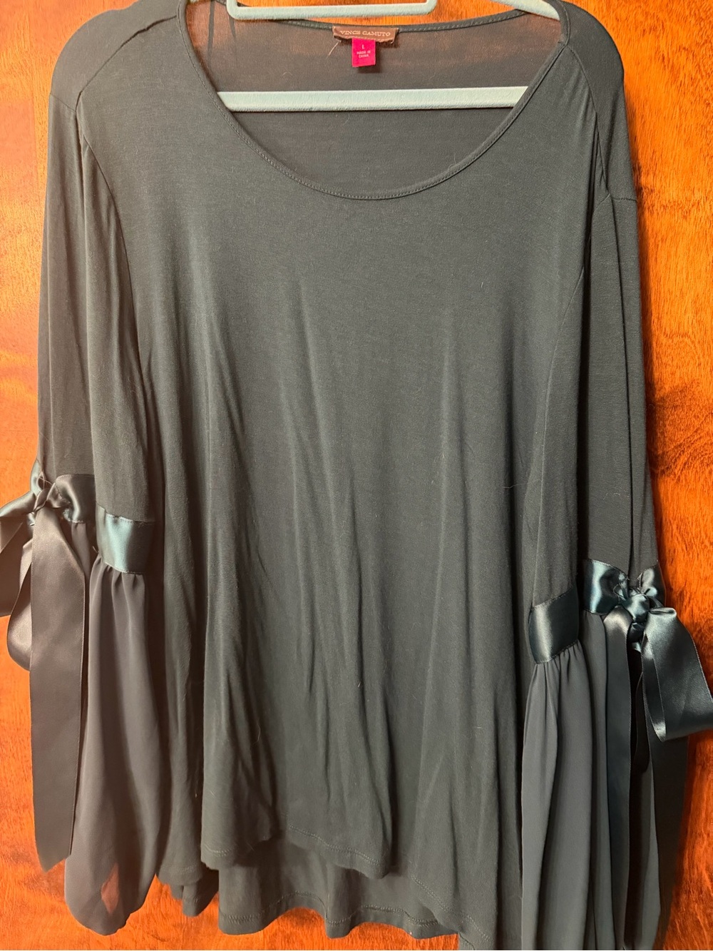 Dark Green Vince Camuto Tie-Sleeve Scoop Neck Top